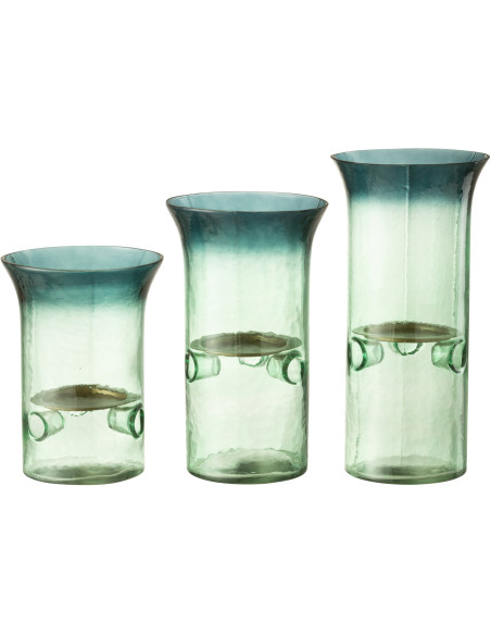 Photophore Cylindrique Diamètre 15 cm en Verre Vert Métal Fusio (Lot de 3) - 4