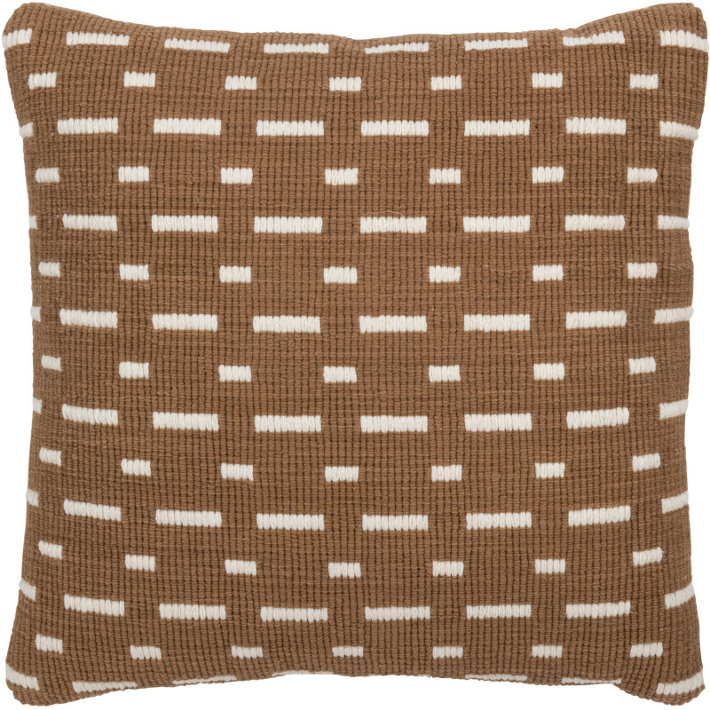 Coussin d'extérieur Carré 45x45 en Polyester Marron Blanc Motif tirets Leandro - 1