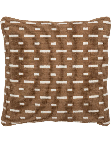 Coussin d'extérieur Carré 45x45 en Polyester Marron Blanc Motif tirets Leandro - 1