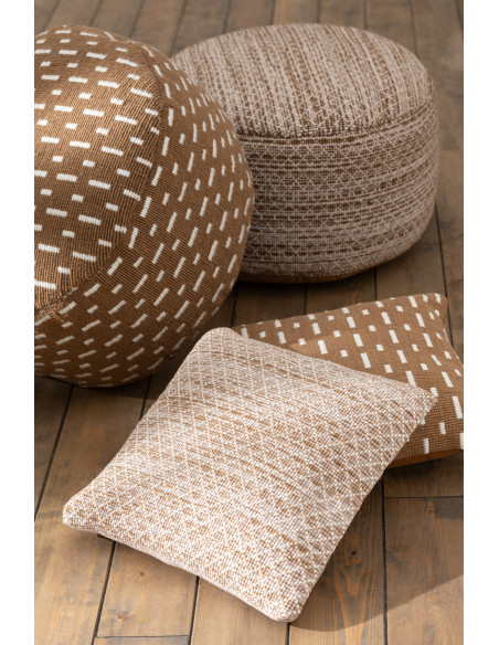 Coussin d'extérieur Carré 45x45 en Polyester Marron Blanc Motif tirets Leandro - 2