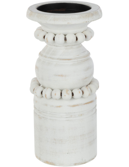 Bougeoir Pilier Hauteur 20 cm en Bois de pin Blanc Métal Blanc Pila - 1