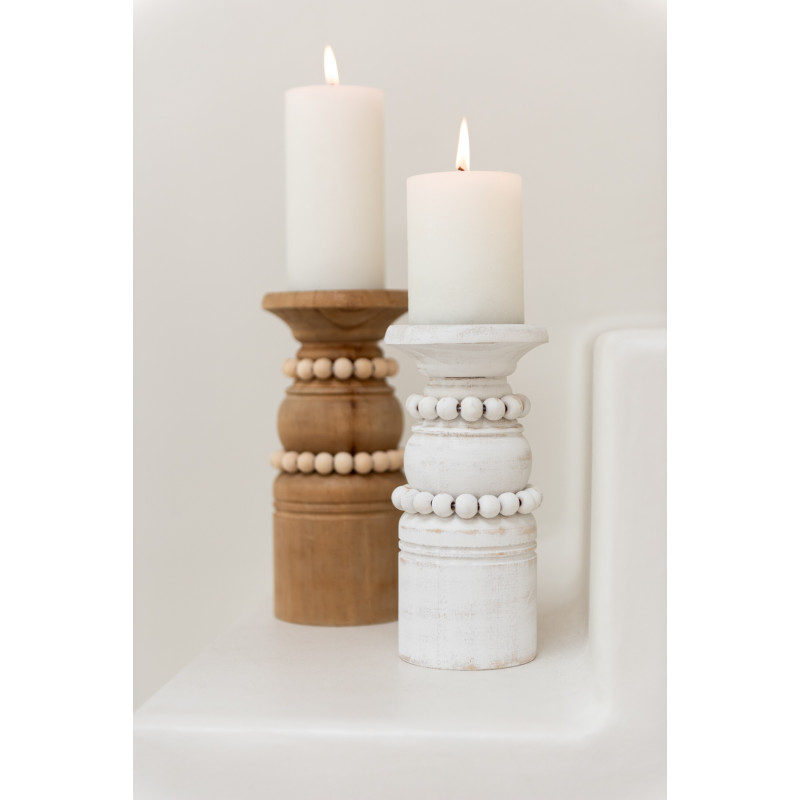 Bougeoir Pilier Hauteur 20 cm en Bois de pin Blanc Métal Blanc Pila - 2