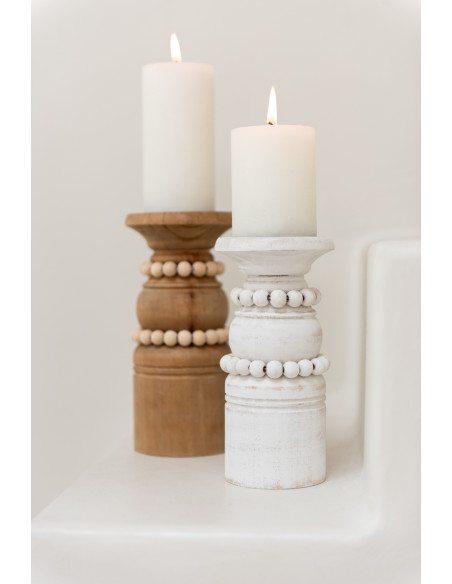 Bougeoir Pilier Hauteur 20 cm en Bois de pin Blanc Métal Blanc Pila - 2