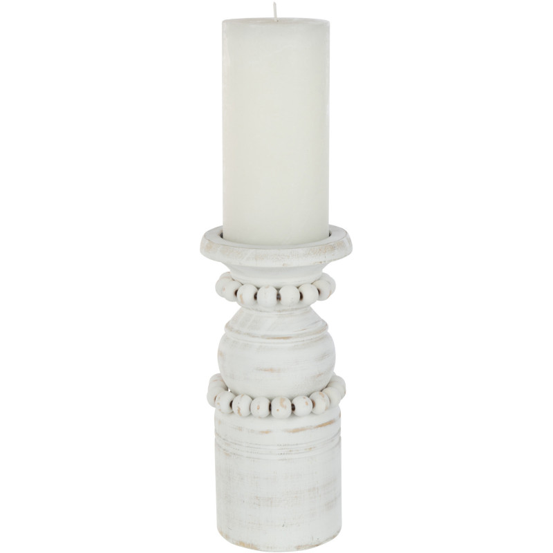 Bougeoir Pilier Hauteur 20 cm en Bois de pin Blanc Métal Blanc Pila - 3