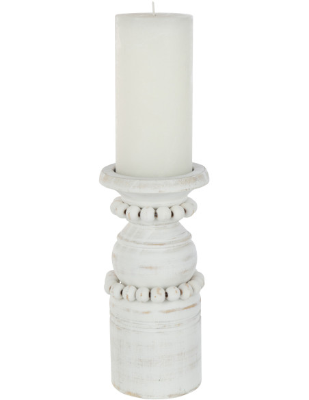 Bougeoir Pilier Hauteur 20 cm en Bois de pin Blanc Métal Blanc Pila - 3