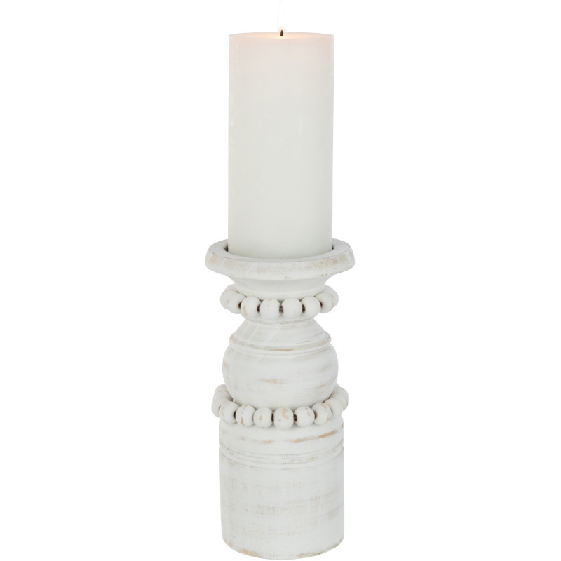 Bougeoir Pilier Hauteur 20 cm en Bois de pin Blanc Métal Blanc Pila - 4