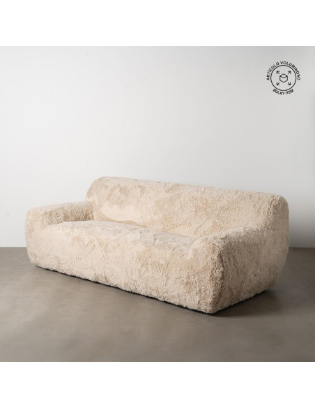 Canapé original Bouclette 3 places en Tissu Beige Bouclé Bois MDF Unai - 13