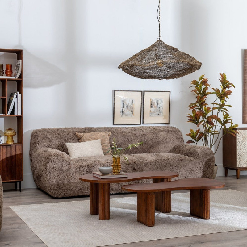 Canapé original Bouclette 3 places en Tissu Taupe Bouclé Bois MDF Unai - 2