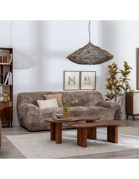 Canapé original Bouclette 3 places en Tissu Taupe Bouclé Bois MDF Unai - 2