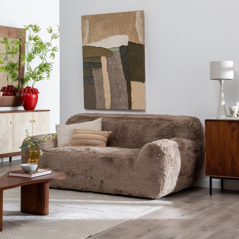 Canapé original Bouclette 2 places en Tissu Taupe Bouclé Bois MDF Unai - 2