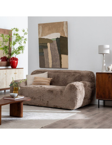 Canapé original Bouclette 2 places en Tissu Taupe Bouclé Bois MDF Unai - 2