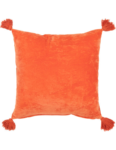Coussin Carré 45x45 en Velours Orange avec pompons Motif fleurs multicolores Zocalo - 2