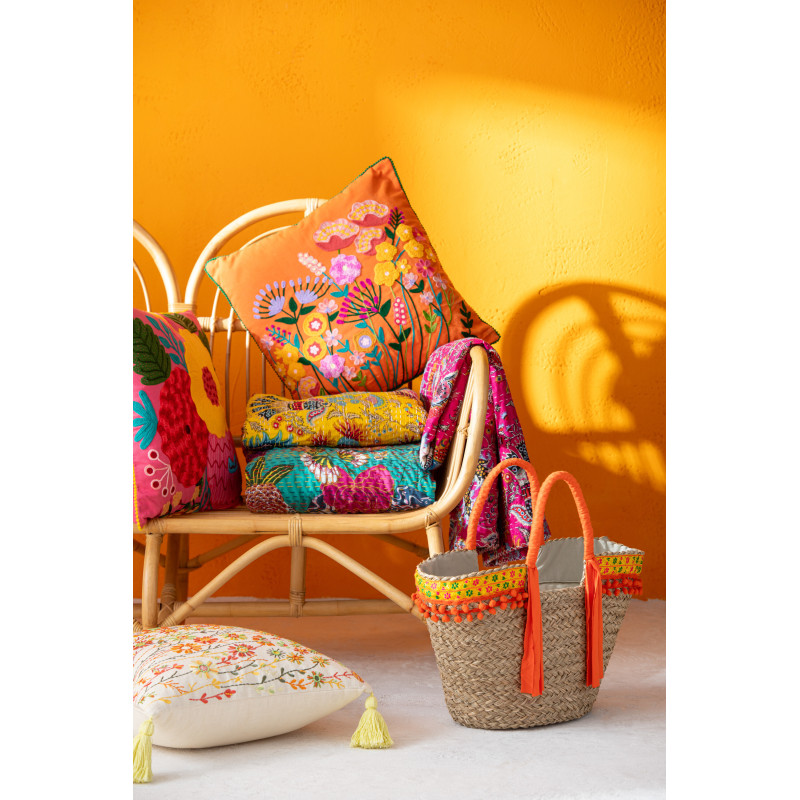 Coussin Carré 45x45 en Coton Polyester Orange Rose Motif fleurs multicolores Anahi (Lot de 2) - 2