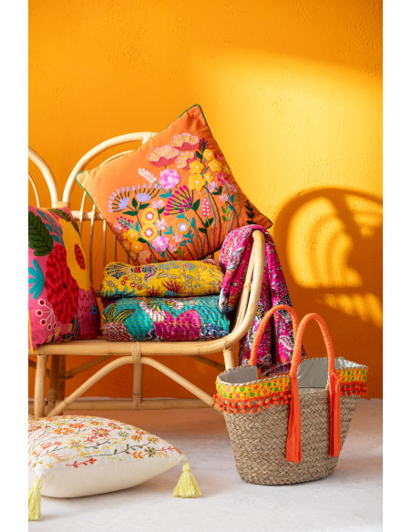 Coussin Carré 45x45 en Coton Polyester Orange Rose Motif fleurs multicolores Anahi (Lot de 2) - 2