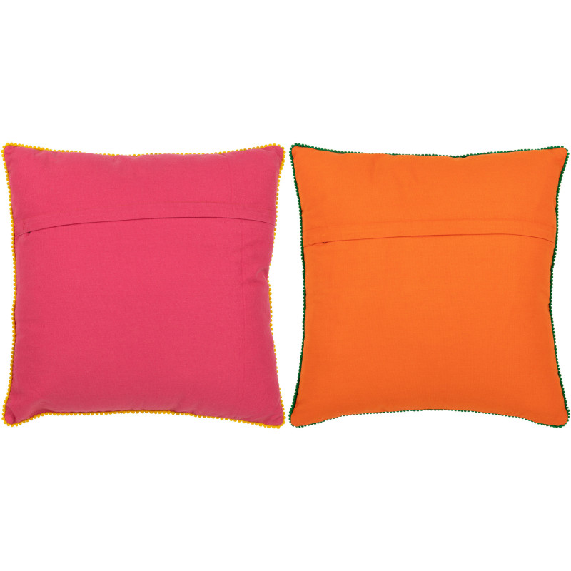 Coussin Carré 45x45 en Coton Polyester Orange Rose Motif fleurs multicolores Anahi (Lot de 2) - 3