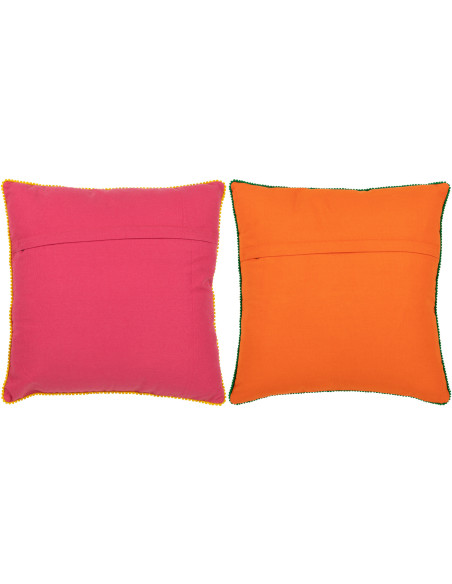 Coussin Carré 45x45 en Coton Polyester Orange Rose Motif fleurs multicolores Anahi (Lot de 2) - 3