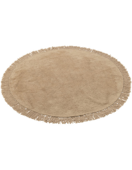Tapis Rond 150x150 en Coton Beige foncé avec franges Divino - 1