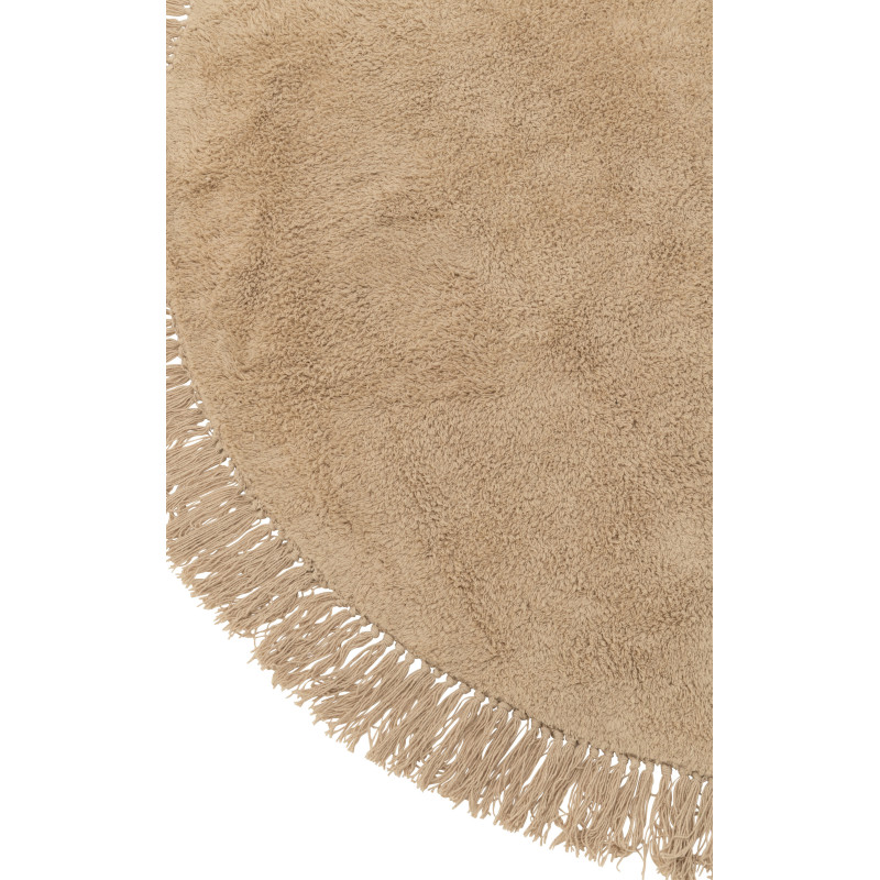 Tapis Rond 150x150 en Coton Beige foncé avec franges Divino - 2