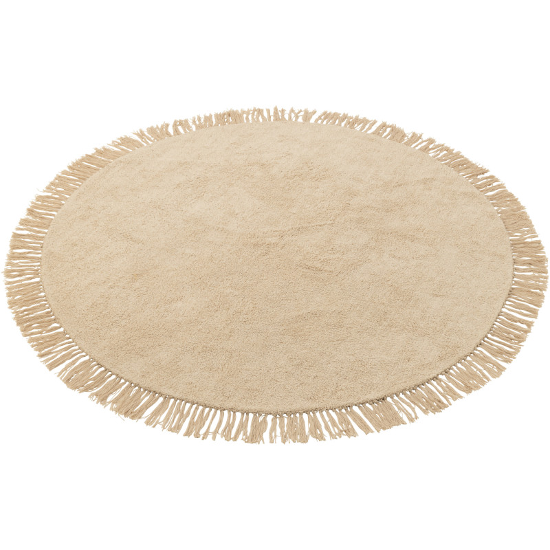 Tapis Rond 150x150 en Coton Beige clair avec franges Divino - 1