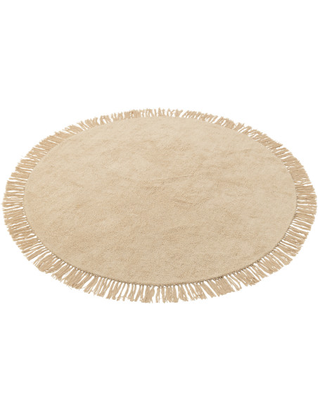 Tapis Rond 150x150 en Coton Beige clair avec franges Divino - 1