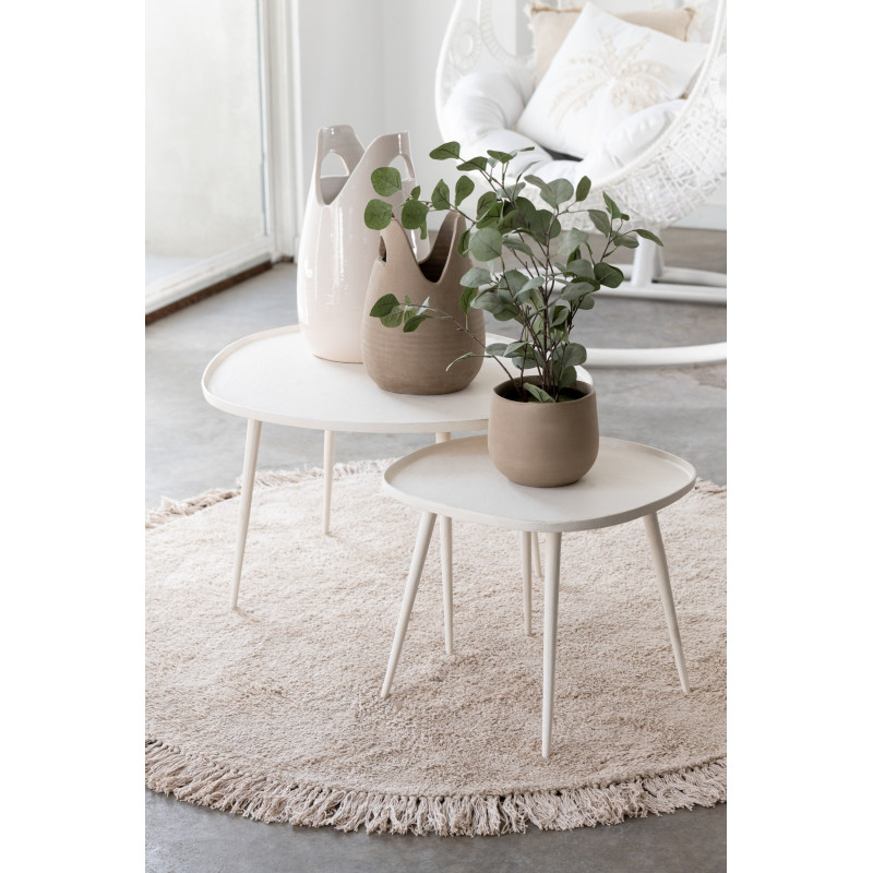Tapis Rond 150x150 en Coton Beige clair avec franges Divino - 2