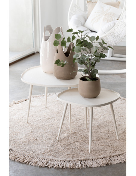 Tapis Rond 150x150 en Coton Beige clair avec franges Divino - 2