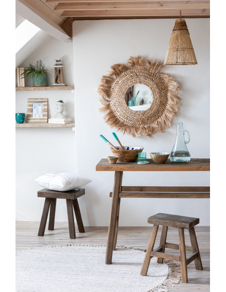 Tapis Rond 150x150 en Coton Beige clair avec franges Divino - 5