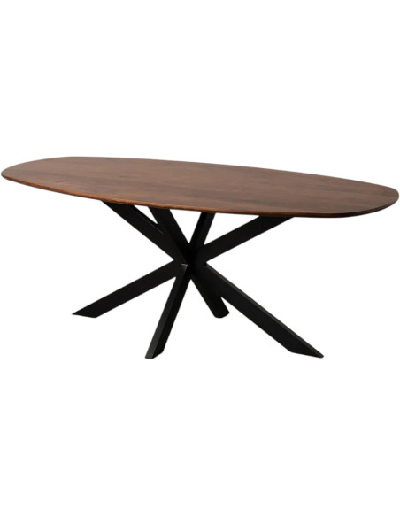 Table à manger moderne Ovale 8 personnes en Bois de manguier Marron Métal Noir Talaia - 3