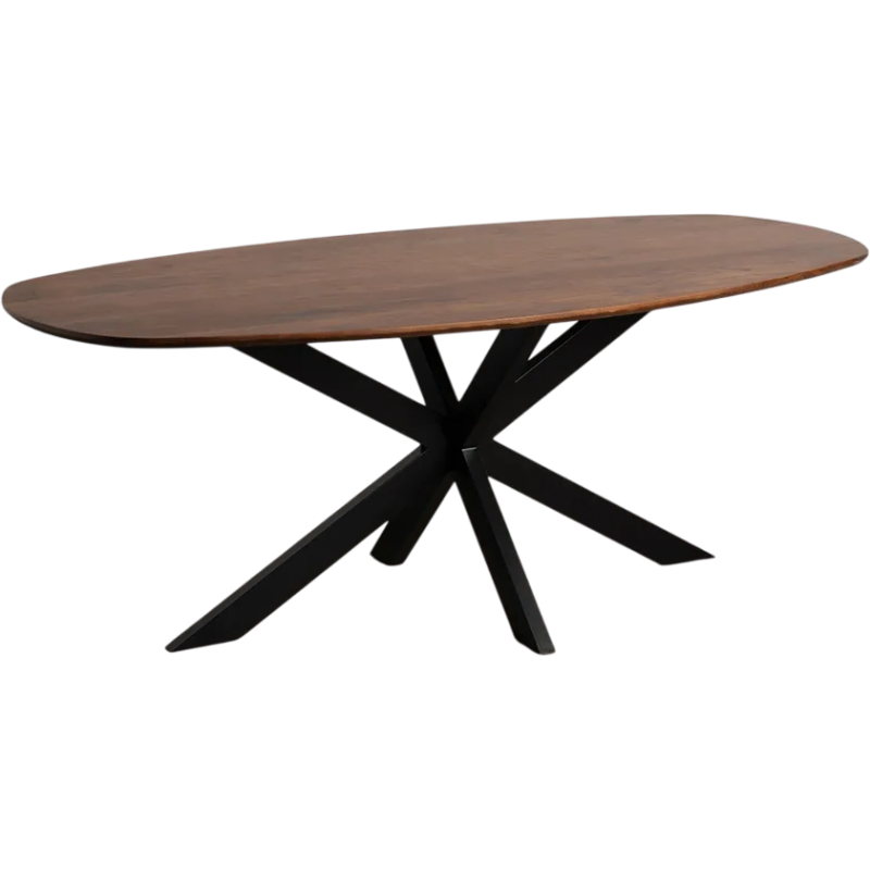 Table à manger moderne Ovale 8 personnes en Bois de manguier Marron Métal Noir Talaia - 1