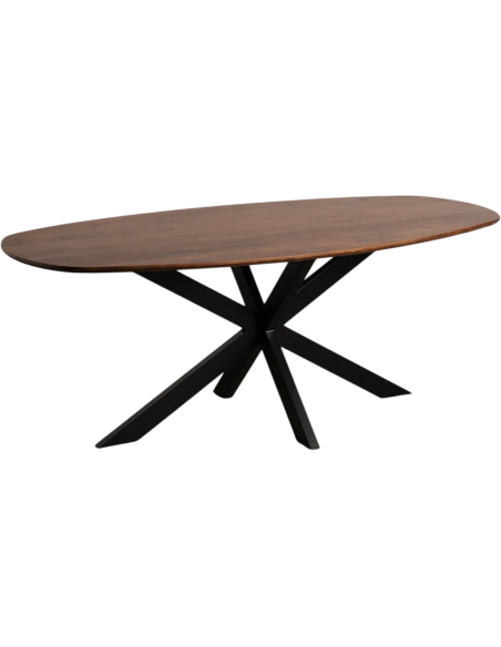 Table à manger moderne Ovale 8 personnes en Bois de manguier Marron Métal Noir Talaia - 1