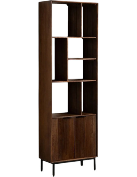 Étagère moderne 2 portes 7 niches en Bois de manguier Marron Métal Noir Talaia - 1