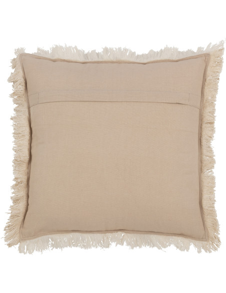 Coussin Carré 45x45 en Mousseline de coton Beige foncé avec franges Dulcis - 1