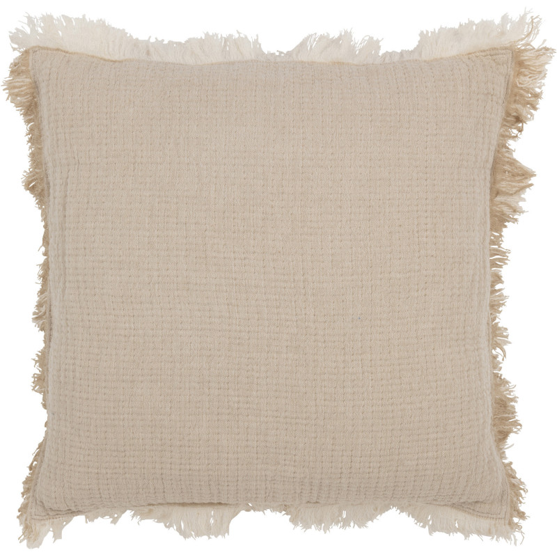 Coussin Carré 45x45 en Mousseline de coton Beige foncé avec franges Dulcis - 2