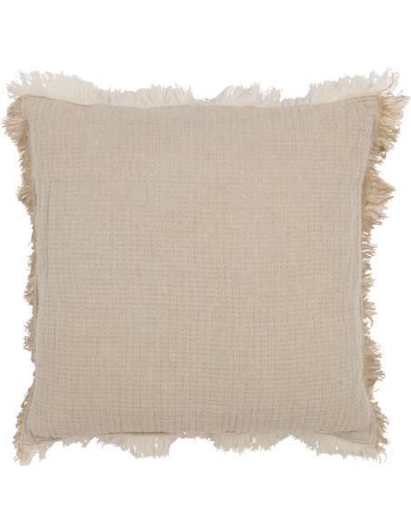 Coussin Carré 45x45 en Mousseline de coton Beige foncé avec franges Dulcis - 2