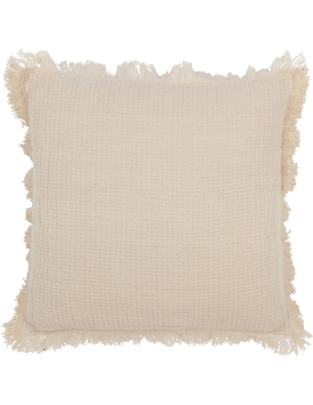 Coussin Carré 45x45 en Mousseline de coton Beige clair avec franges Dulcis - 1