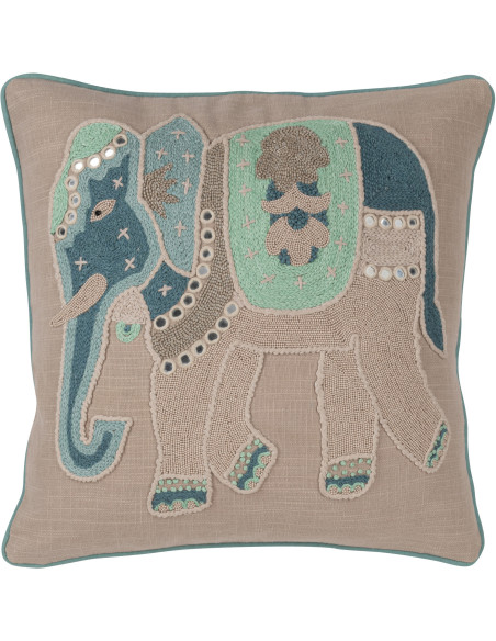 Coussin Carré 45x45 en Coton Gris Bleu Motif éléphant Aether - 1