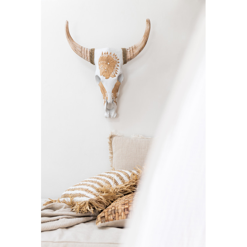 Coussin Carré 45x45 en Mousseline de coton Beige clair avec franges Dulcis - 2