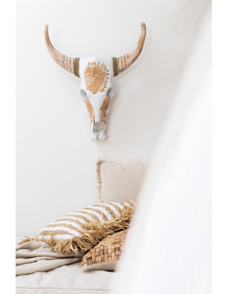 Coussin Carré 45x45 en Mousseline de coton Beige clair avec franges Dulcis - 2