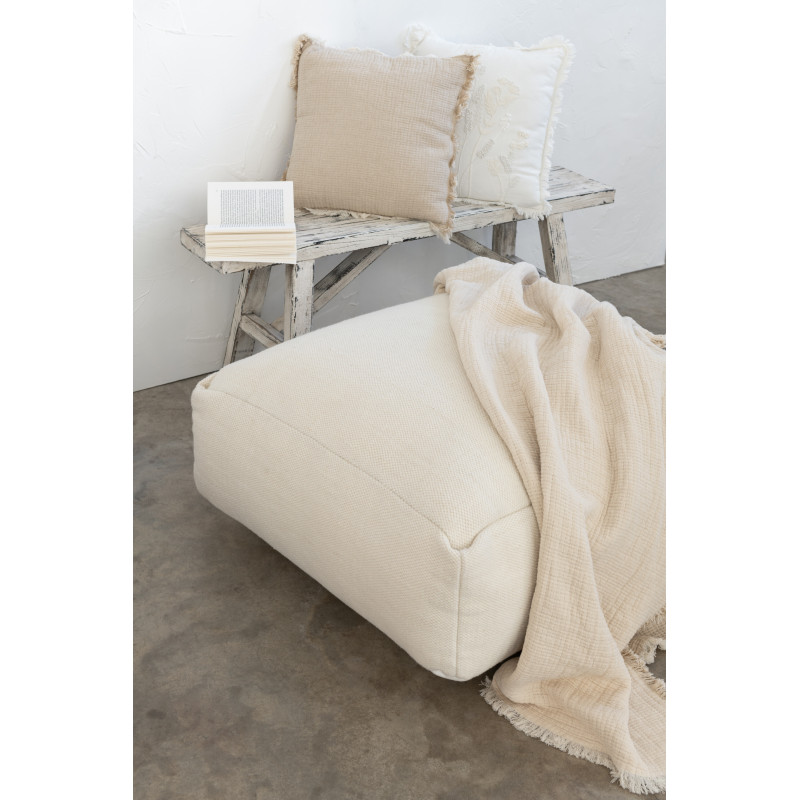 Coussin Carré 45x45 en Mousseline de coton Beige clair avec franges Dulcis - 4