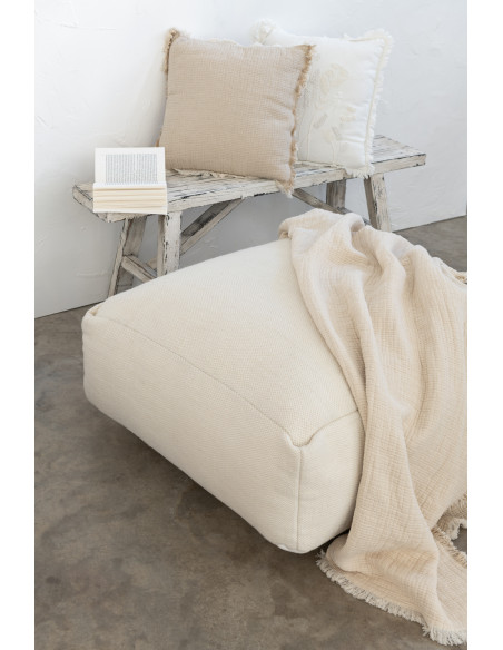 Coussin Carré 45x45 en Mousseline de coton Beige clair avec franges Dulcis - 4