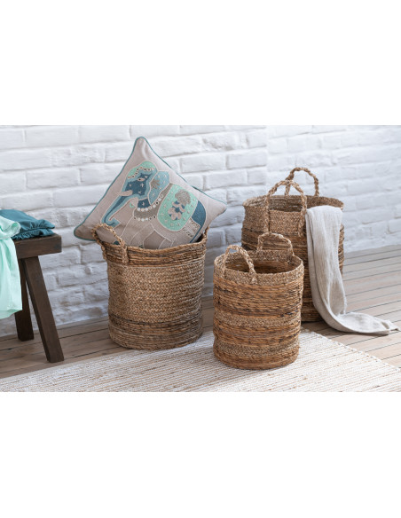 Coussin Carré 45x45 en Coton Gris Bleu Motif éléphant Aether - 2