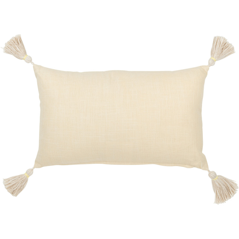 Coussin Rectangulaire 50x30 en Coton Beige Jaune avec pompons Motif fleur Fleurio - 2