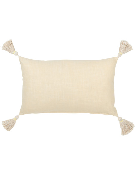 Coussin Rectangulaire 50x30 en Coton Beige Jaune avec pompons Motif fleur Fleurio - 2