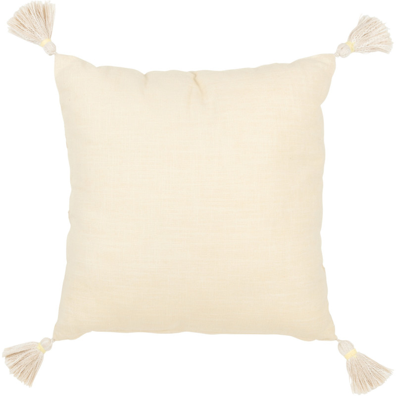 Coussin Carré 45x45 en Coton Beige Jaune avec pompons Motif fleur Fleurio - 2
