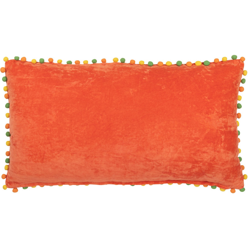 Coussin Rectangulaire 65x35 en Velours Orange avec pompons Motif fleurs multicolores Zocalo - 2