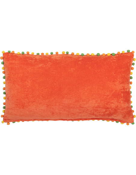 Coussin Rectangulaire 65x35 en Velours Orange avec pompons Motif fleurs multicolores Zocalo - 2