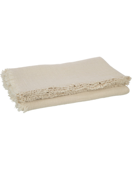 Plaid 130x180 en Mousseline de coton Beige clair avec franges Dulcis - 1