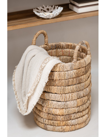 Plaid 130x180 en Mousseline de coton Beige clair avec franges Dulcis - 2