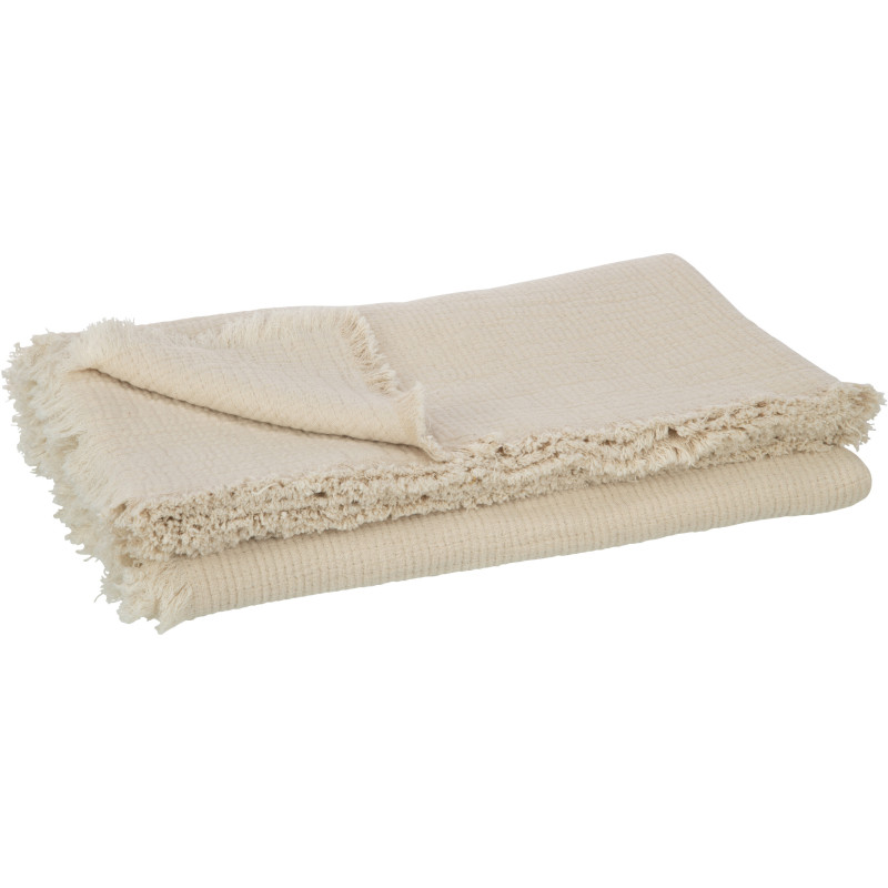 Plaid 130x180 en Mousseline de coton Beige clair avec franges Dulcis - 3