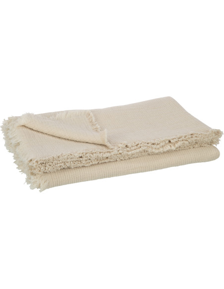 Plaid 130x180 en Mousseline de coton Beige clair avec franges Dulcis - 3